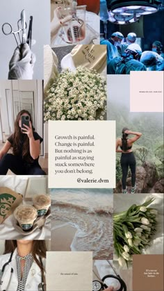 a collage of photos with flowers, plants and people in the background text reads growth is painful