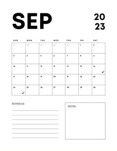 the printable calendar for sep is shown in black and white, with notes on each side