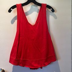 Beautiful Red Orange Tank That Has V-Neck In Front And Low Cross Straps In Back And Pleats That Flow Out. So Flattering And Cute To Style With Denim! Chic Red Tank Top With Built-in Bra, Red Summer Camisole With Built-in Bra, Red Tank Top With Built-in Bra, Orange V-neck Tank Top For Summer, Red Stretch V-neck Tank Top, Cross Straps, V Neck, Womens Tops, Tank Tops