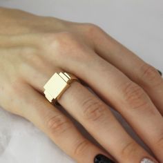 14k Gold Signet Ring Square Signet Ring Personalized Ring Gold Handmade Fine Jewelry Pinky Thumb Ring Valentine's Gift For Her Him ▶ 𝙋𝙍𝙊𝘿𝙐𝘾𝙏 𝙁𝙀𝘼𝙏𝙐𝙍𝙀𝙎 * 14k Solid Gold Ring * Top (square part) size of this ring: 1.10 cm x 1.12 cm (0.43 in x 0.44 in) * Three color options : White Gold - Yellow Gold - Rose Gold ❤️ This ring will look amazing on your graceful fingers! It will make you look more stylish with its sparkle and eye-catching.We are sure it will suit you very well! ❤ ❤️ A qu Square Signet Rings Women, Square Signet Ring, Signet Rings Women Vintage, Signet Ring Vintage, Italy Shopping, Pinky Rings For Women, 14k Gold Signet Ring, Hand Jewelry Rings, Pinky Signet Ring