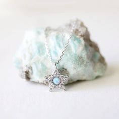 "Beautiful and lovely dainty silver color star necklace. Made of CZ stone star with blue opal stone charm and skinny rhodium plated brass chain. Lobster clasp closure. Soft and warm. Perfect paired with any outfit or great gift item. Your beautiful necklace will ship in a gift box. If you have any question, please feel free to contact me. Thanks :) ♥Necklace length 14\"-18\" ♥Star charm 3/8\" ♥Rhoidum plated over brass / Opal stone / CZ stone ♥ See more Rudiana Accessories Rudiana.etsy.com" Tulip Necklace, Star Necklace Silver, Face Necklace, Gold Heart Necklace, Opal Stone, Evil Eye Necklace, Jewelry Stand, Necklace Dainty, Beautiful Necklace