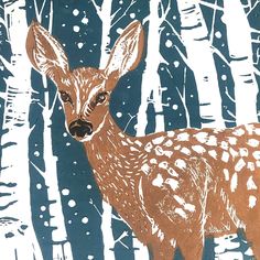 a painting of a deer in the woods