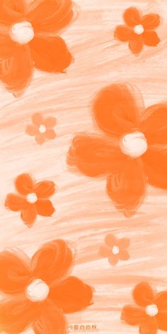 an abstract painting of orange flowers floating in water