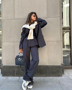 Black Striped Pants Outfit, Pin Stripe Pants Outfit, Striped Trousers Outfit, Blue Trousers Outfit, Striped Blazer Outfit, Pinstripe Pants Outfit, Blue Striped Suit, Stripe Pants Outfit, Striped Pants Women