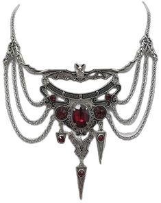 Silver Gothic Necklace With Antique Finish, Silver Vampire Style Necklace, Gothic Red Ruby Jewelry, Red Vampire Necklace, Red Gothic Necklace, Victorian Necklace, Gothic Vampire, Choker Pendant, Gothic Victorian