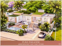 this is an artist's rendering of a house in the middle of palm trees