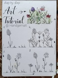 an illustrated book with flowers and plants drawn on it