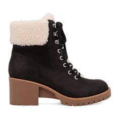 Inspired by utilitarian fashion, the Blaake is a winter staple. Crafted with faux leather, shearling upper and our signature footbed giving you maximum comfort and warmth.Features: ComfortClosure Type: Lace-UpShaft Circumference: 12 InchesBoot Shaft Height: 5 InchesPlatform Shoe Height: 1 InchShoe Heel Height: 2 1/2 InchesUpper/Outer Base Material: 100% PolyuretheneShoe Lining Material: PolyurethaneSole Material Content: 100% Thermoplastic-RubberCalf Width: RegularToe Type: Closed Toe, Plain To… Winter Heel Boots, Utilitarian Fashion, Heeled Lace Up Boots, Winter Heels, Trendy Shoes, Heel Boots, Lace Boots, Boots Black, Lace Up Boots