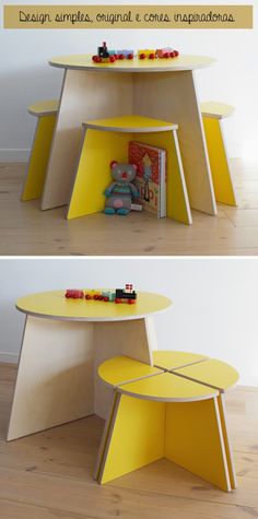 the table is made out of plywood and painted yellow