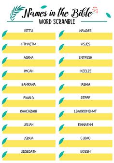 the names in the bible for each word scramble