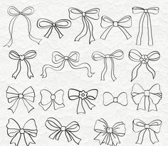 a bunch of bows that are drawn on paper