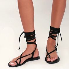 The Lulus Taylen Black Suede Leather Flat Lace-Up Sandals Will Fit Right Into Your Everyday Shoe Rotation! Soft, Suede Shapes A Trendy Toe Loop, Crisscrossing Vamp, And Long Laces That Wrap And Tie Above The Ankle. Wear With Denim Shorts And Skirts For An Elevated, Compliment-Worthy Warm-Weather Look! 0.25" Rubber Heel. Lightly Cushioned Insole. Rubber Sole Has Nonskid Markings. Genuine Kid Suede Leather Upper. Balance Man Made Materials. Boxes Could Be Damaged But Does Not Effect Shoes. Shoe Rotation, Everyday Shoes, Lace Up Sandals, Rubber Heels, Leather Flats, Soft Suede, Leather And Lace, Black Suede, Women's Shoes Sandals