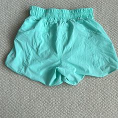 Teal Color Stretchy Waistband Size 6 With 4 Inches On The Legs Solid Color Beach Activewear With Pockets, Casual Bottoms With Elastic Waistband For Light Exercise, Casual Elastic Waistband Bottoms For Light Exercise, Casual Athletic Shorts For Spring Light Exercise, Casual Athletic Shorts With Elastic Waistband For Light Exercise, Casual Green Athletic Shorts For Light Exercise, Teal Shorts, Shorts Lululemon, Teal Color