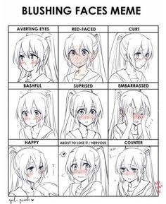 Manga und Anime zeichnen lernen mit Musik dabei #sachbücher # Sachbücher # amreading # books # wattpad Mata Manga, Character Expressions, Blushing Face, Drawing Face Expressions, Manga Tutorial, 얼굴 드로잉, Anime Tutorial, Manga Drawing Tutorials