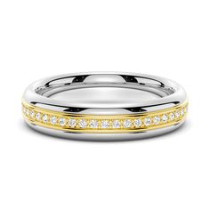 a white and yellow gold wedding band with diamonds