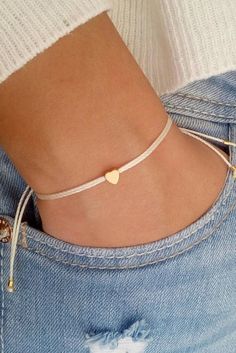 Gold Arm Band, Gold Armband, Bridesmaid Bracelet, Wish Bracelets, Tiny Heart, String Bracelet, Diy Schmuck, Bijoux Diy, Diamond Bracelets