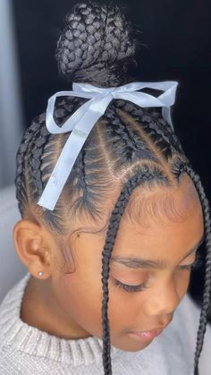 Half 2 Braids Half Sew In Weave, Kid Braid Styles Black Children Hair, Children's Braids Black Hairstyles, Braids Going Up Into A Ponytail, Kids Feed In Ponytail, Braids For Preteens Black, Kids Braided Updo Hairstyles, Little Black Girls Braided Hairstyles For Kids With Beads, Simple Kids Braided Hairstyles