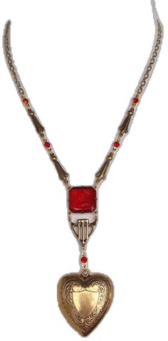 Antique Necklace With Vintage Charm For Valentine's Day, Red Locket Necklace For Formal Occasions, Antique Medallion Necklace For Valentine's Day, Elegant Vintage Jewelry For Valentine's Day, Victorian Necklace For Formal Valentine's Events, Vintage Jewelry With Rectangular Pendant For Formal Occasions, Vintage Rectangular Pendant Jewelry For Formal Occasions, Antique Red Medallion Jewelry, Red Vintage Necklace With Charm