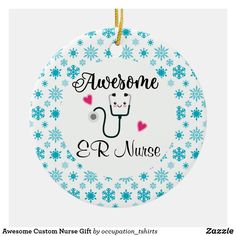 personalized christmas ornament with a nurse's stethoscope and snowflakes