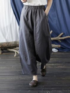 Gender: Women Item Type: Wide legs pants Material: 55% linen 45% cotton Season: Summer Style: Casual, Loose Waist Type: Natural & Elastic Waist Free Size Length: 88 cm/ 34.65 " Waist: 66- 100 cm/ 25.98- 39.37 " Thigh circumference: 66 cm/ 25.98 " Wide Leg Ramie Bottoms With Pockets, Cotton Pants With Pockets In Flax Color, Flax Cotton Pants With Pockets, Casual Flax Cotton Wide Leg Pants, Casual Flax-color Wide Leg Cotton Pants, Casual Flax Wide Leg Cotton Pants, Baggy Flax Pants With Pockets, Tapered Leg Cotton Bottoms In Flax Color, Cotton Tapered Leg Bottoms In Flax Color