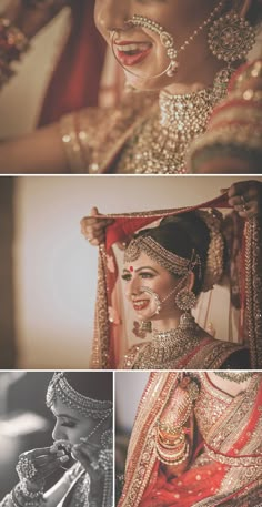 four different shots of brides in their wedding outfits