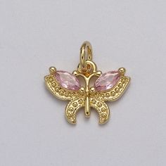 Mini CZ Micro Pave Butterfly Pendant Pink, Clear, Blue, Green Purple Cubic Zirconia Pave Mariposa add on Charm E-725 | DLUXCA