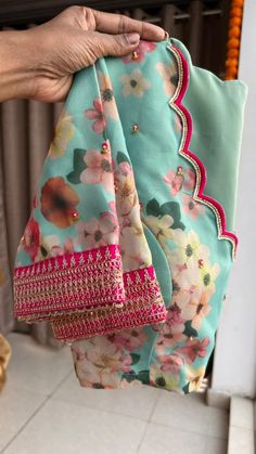 Pink Chiffon Saree, Hand Worked Blouse, Worked Blouse, Women Prom Dresses, Blouse Designs Catalogue, Embroidery Border, Traditional Blouse Designs