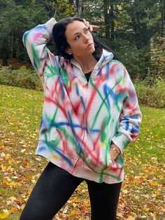 Size XXL - Old Navy Zip Up - 80% Cotton, 20% Polyester We upcycled this warm and comfortable fur lined hoodie with abstract spray paint in primary colors (green, blue, red and yellow). The spray paint has been heat set for durability. This piece is so funky and fun! Artistic Relaxed Fit Sweatshirt For Fall, Hand Dyed Casual Hoodie For Streetwear, Multicolor Relaxed Fit Hoodie Sweatshirt, Acid Wash Hand Dyed Hooded Hoodie, Hand-dyed Relaxed Fit Hoodie Sweatshirt, Multicolor Hand Dyed Hooded Hoodie, Hand-dyed Cotton Hooded Hoodie, Fur Lined Hoodie, Painting Hoodie