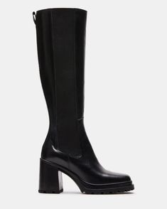 ALESTI Black Leather Square Toe Knee High Boot | Women's Boots – Steve Madden Runing Shoes, Trendy Womens Shoes, Trending Womens Shoes, Boot Pulls, Comfort Shoes Women, Womens Summer Shoes, Knee Boot, Leather Boots Women, Comfortable Heels