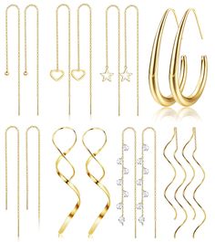 PRICES MAY VARY. 【Versatile Style】: 8 pairs dangle threader earrings,bar ball heart star cubic zirconia chain threader earrings,twisted wave dangle threader earrings,big hoop dangle statment earrings.Can complement various outfits & occasions. Sleek & minimalistic design,suitable for both casual and formal wear. 【Lightweight and Comfortable】: Threader earrings are typically lightweight, comfortable to wear throughout the day. 【Hypoallergenic Minimalist Earrings】: 316L surgical steel earrings,dan Pull Through Earrings, Chain Earrings Dangle, Statment Earrings, Chain Threader Earrings, Threader Earrings Gold, Long Chain Earrings, Earrings Big, Surgical Steel Earrings, Minimal Earrings