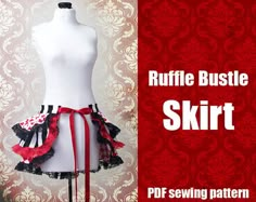 Perfect for Halloween! Ruffle Bustle Skirt Printable PDF Pattern, sizes XS - 2X Pixie Skirt, Bustle Skirt, Printable Sewing Patterns, Retro Apron, Sewing Tutorials Free, Half Apron, Straight Stitch, Free Sewing, Skirt Pattern