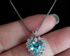 Blue AQUAMARINE Heart Shaped Necklace Swarovski Pendant | Etsy Swarovski Pendant, Necklace Swarovski, Ear Climber, Heart Shaped Necklace, Aquamarine Blue, Aquamarine, Or Rose, Diamond Necklace, Heart Shapes