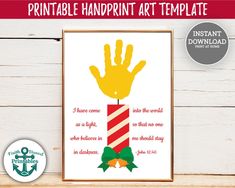 the printable handprint art template is displayed in front of a white background with an anchor