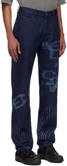 14 oz non-stretch denim jeans. Laser-printed graphics throughout. · Belt loops · Five-pocket styling · Button-fly · Faded patch at back waistband · Logo-engraved silver-tone hardware Supplier color: Blue Medium Wash Straight Leg Jeans With Graphic Print, Denim Blue Straight Leg Jeans With Graphic Print, Denim Blue Graphic Print Straight Leg Jeans, Dark Wash Graphic Print Straight Leg Bottoms, Dark Wash Straight Leg Bottoms With Graphic Print, Straight Leg Dark Wash Bottoms With Graphic Print, Graphic Print Straight Leg Denim Jeans, Straight Leg Denim Jeans With Graphic Print, Dark Wash Straight Leg Jeans With Graphic Print