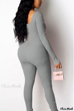 Olivia Mark - Professional Womens Grey Street Pit O-Neck Jumpsuit crafted with Artistic Fabrication Gray Fitted V-neck Jumpsuits And Rompers, Grey Street, Red Street, Trendy Streetwear, Contemporary Outfits, Long Sleeve Jumpsuit, Long Jumpsuits, Wholesale Fashion, Olivia Mark