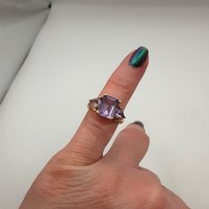 Vintage Jcm 10k Gold Amethyst Ring Size 5 In Excellent Condition 3.0 G .100 Oz Elegant Lavender Multi-stone Amethyst Ring, Lavender Multi-stone Amethyst Ring In Fine Jewelry, 14k Gold Amethyst Ring With Lavender Gemstone, Lavender Multi-stone Amethyst Ring Fine Jewelry, Lavender Multi-stone Amethyst Ring, Purple Amethyst Ring With Emerald Cut And Gemstone Accents, Purple Emerald Cut Amethyst Ring With Gemstone Accents, Classic Multi-stone Purple Amethyst Ring, 14k Gold Multi-stone Purple Amethyst Ring