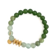 Various shades of green beads with gold dome accents Unique Green Beaded Bracelets, Cheap Green Beaded Bracelets With Oval Beads, Spiritual Green Beaded Bracelets With Faceted Beads, Green Beaded Bracelets With Large Beads, Elegant Green Stretch Bracelet With Gemstone Beads, Adjustable Green Beaded Bracelets With Gold Beads, Green Beaded Bracelets With Gemstone Beads For Healing, Adjustable Green Beaded Bracelet, Adjustable Green Beaded Bracelets