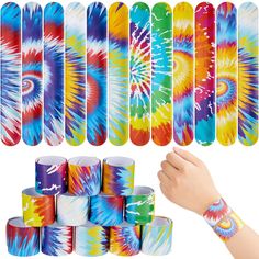 PRICES MAY VARY. Adequate Tie Dyed Slap Bracelets: you will receive 48 pieces tie dye snap bracelets in 24 bright patterns, 2 pieces for each pattern, abundant quantity and rich styles can satisfy most boys and girls' preference, and enough for them to replace Comfortable Material: these slap bracelets for kids are made of quality PVC material, safe, close fitting, soft and comfortable to wear, waterproof and not easy to break or fade, reusable and can serve you for a long time Simple to Wear: j Tie Dye Birthday Party, Bracelets For Kids, Tie Dye Birthday, Carnival Decorations, Goodie Bags For Kids, Tie Dye Party, Dinosaur Party Favors, Classroom Gifts, Slap Bracelets