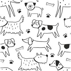 a black and white drawing of dogs