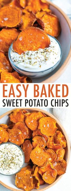 baked sweet potato chips with ranch dressing on the side