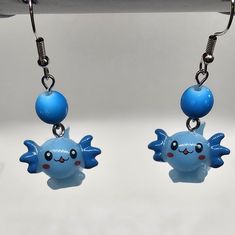 Cute Blue Axolotl Earrings - Handmade - Hypoallergenic (Dangle W/ Hook) Other Colors Available In My Shop! :) Glow In The Dark Versions Coming Soon! Axolotl Earrings, Blue Axolotl, Dark Earrings, Mod Earrings, Stone Dangle Earrings, Sunflower Earrings, Womens Earrings Studs, Open Hoop Earrings, Handmade Earrings Beaded