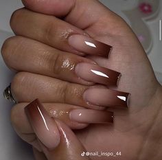 Brown Ombre Nails Design, Brown French Tip Nails Coffin, Nail Styles Shapes, Brown Tip Nails, Posh Nails, Espresso Yourself, Ombre Brown, Fancy Nails Designs