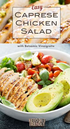 chicken salad with balsamic vinaigrete in a white bowl