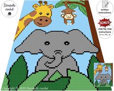 an elephant and giraffe are depicted in this cross stitch pattern