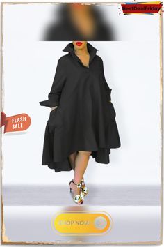 Women's Fashion Long Sleeve Button Up Shirt Dress Casual Irregular Hem Midi Dress Plus Size Hi-low Dress Oversized Button-up Solid Color Dress, Oversized Solid Color Button-up Dress, Oversized Asymmetrical Hem Dress For Work, Casual Asymmetrical Shirt Dress For Spring, Spring Casual Asymmetrical Shirt Dress, Casual Shirt Dress With Asymmetrical Hem For Work, Casual High-low Hem Shirt Dress For Spring, Dresses With Pockets And Asymmetrical Hem, Summer Dresses With Buttons And Asymmetrical Hem