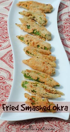 fried smashed okra on a white plate