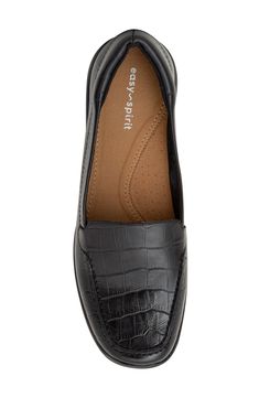 A sleek, square apron toe streamlines a preppy loafer made of supple leather to provide a versatile style you'll reach for every day. 1" heel Leather upper/synthetic lining and sole Imported Classic Slip-on Flats With Square Toe, Workwear Faux Leather Slip-ons With Flat Heel, Classic Slip-ons With Square Toe And Rubber Sole, Classic Low Heel Slip-ons For Workwear, Elegant Faux Leather Slip-ons With Round Toe, Elegant Faux Leather Flats For Work, Classic Pointed Toe Synthetic Slip-ons, Classic Medium Width Slip-ons For Work, Classic Flats With Stitched Sole For Work