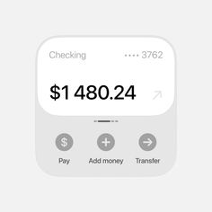 an iphone with the check in screen showing $ 1, 480 24 and pay add money transfer