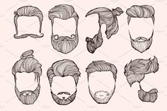 a set of hipster hairs and beards