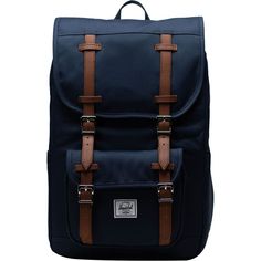 Hershel Supply's signature backpack, the Little American 17L Mid Backpack carries mountaineering style into our everyday work or school bag. We like the look of the leather-like straps and all the storage packed into this stylish backpack--from its padded laptop sleeve to bottle pocket to front zippered pocket with a key clip. That keeps us organized--and looking professional--as we schlep our stuff to work or class. Casual Hiking Backpack With Adjustable Straps, Casual Flap Backpack For Outdoor, Casual Outdoor Backpack With Flap, Satchel Backpack With Adjustable Straps For Outdoor Activities, Leather Travel Backpack With Buckle Closure, Outdoor Satchel Backpack With Adjustable Strap, Outdoor Activities Satchel Backpack With Adjustable Strap, Brown Outdoor Backpack With Adjustable Straps, Outdoor Brown Backpack With Adjustable Straps